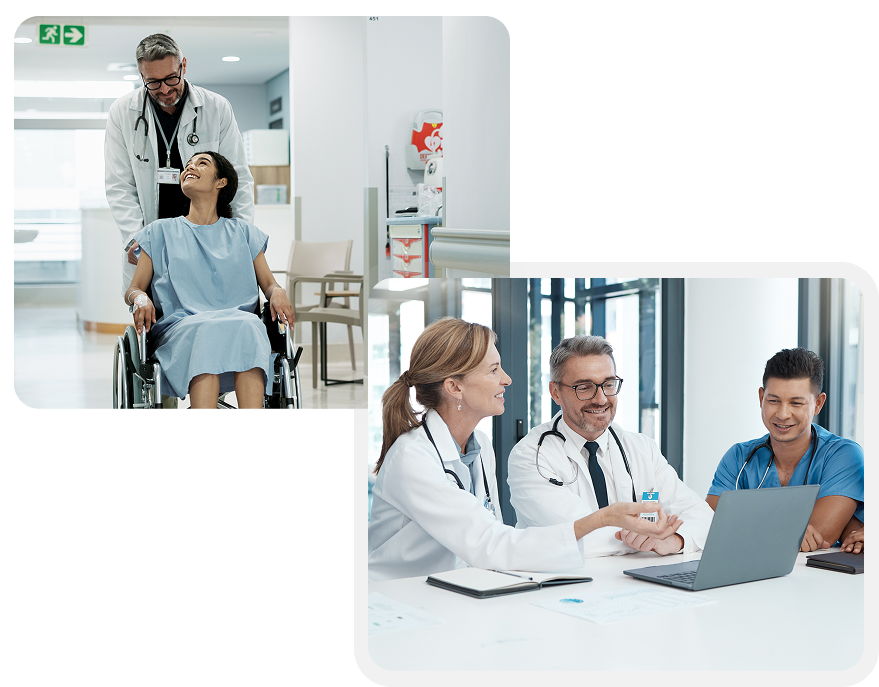 Hospital surgical team in modern operating room representing CMS TEAM episode management with AI-powered surgical analytics and predictive care optimization.